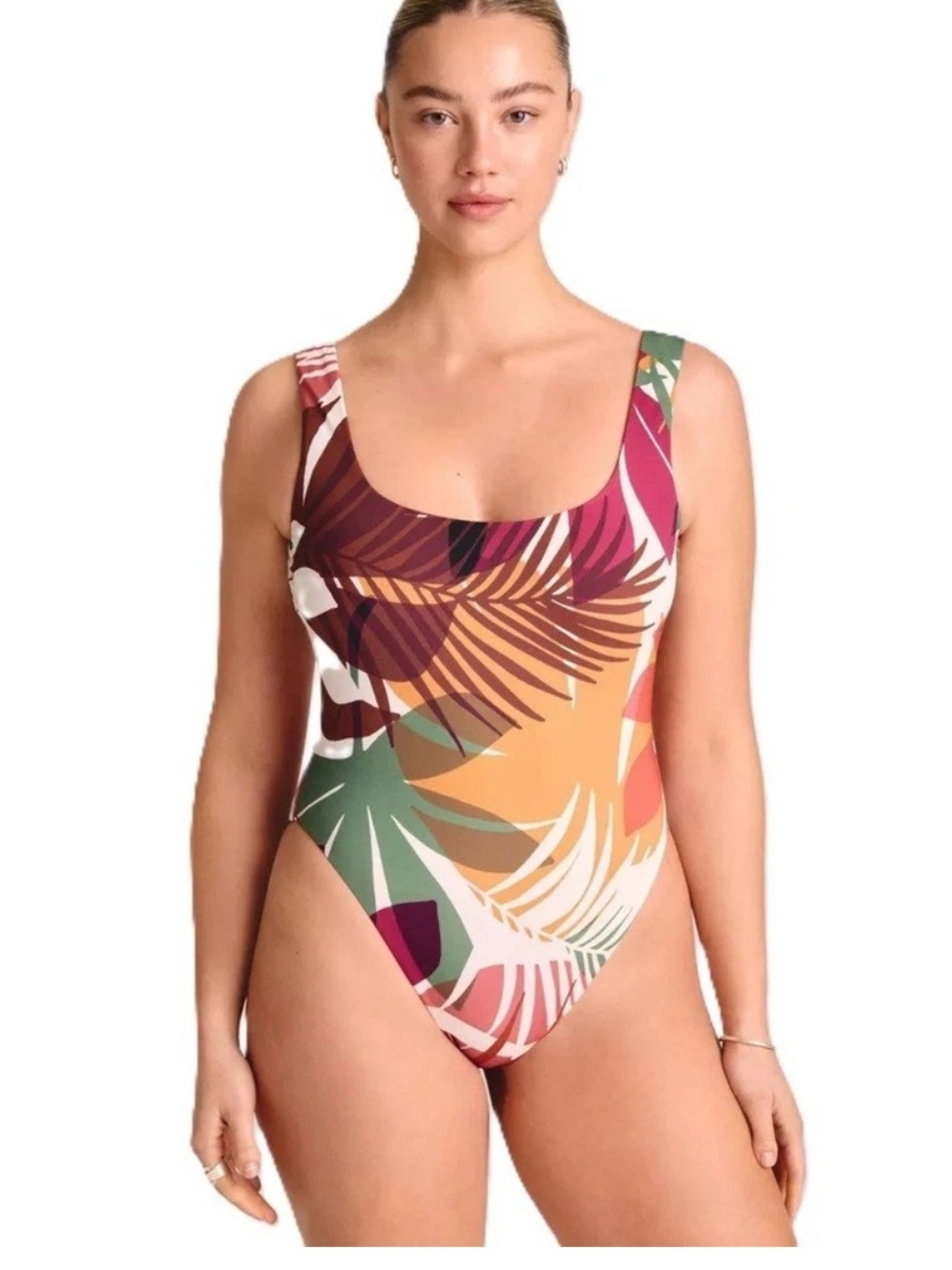NWTVitamin A Tropical Leaf Scoop One-Piece Swimsuit Dark Earthtones Size XXL